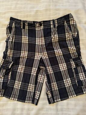 Plaid Navy Cargo Shorts for Men